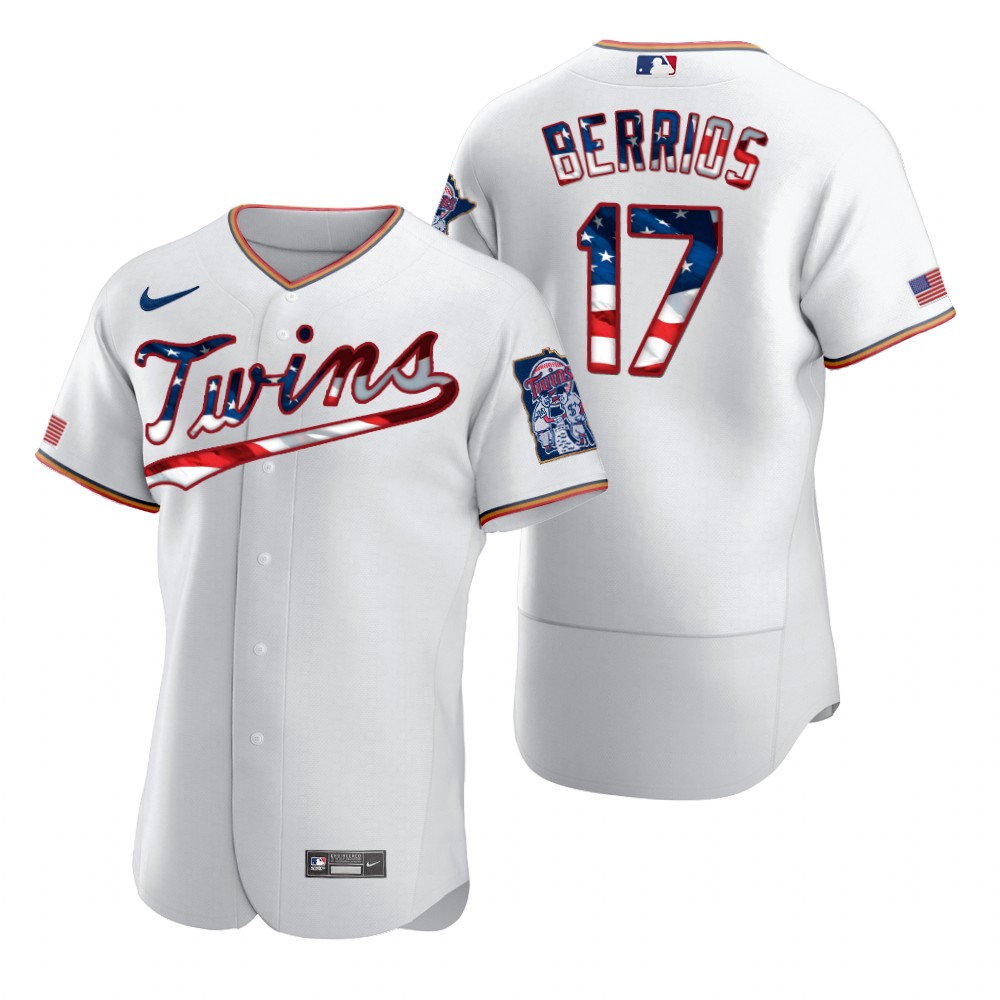 Minnesota Twins #17 Jose Berrios Men Nike White Fluttering USA Flag Limited Edition Authentic MLB Jersey->oakland athletics->MLB Jersey